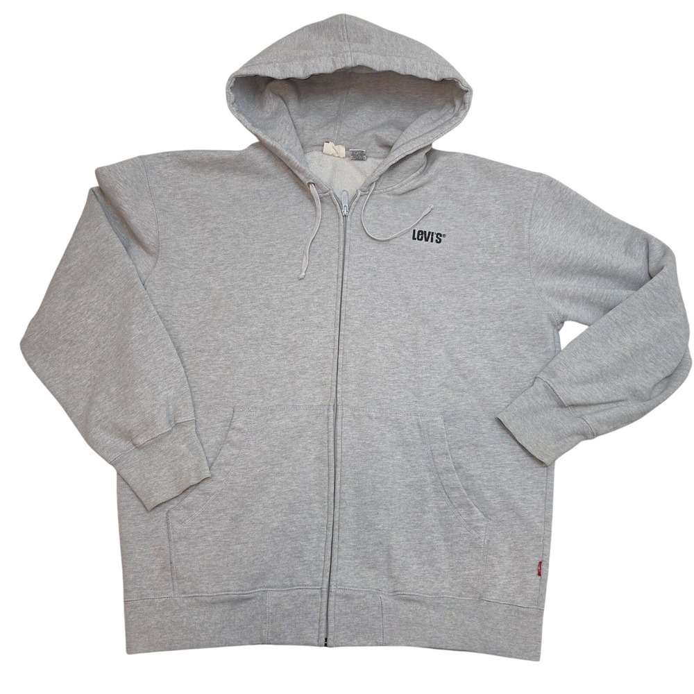 Levis Mens Full Zip Hoodie Heather Gray Fleece Lined Logo Sweatshirt Large 0763